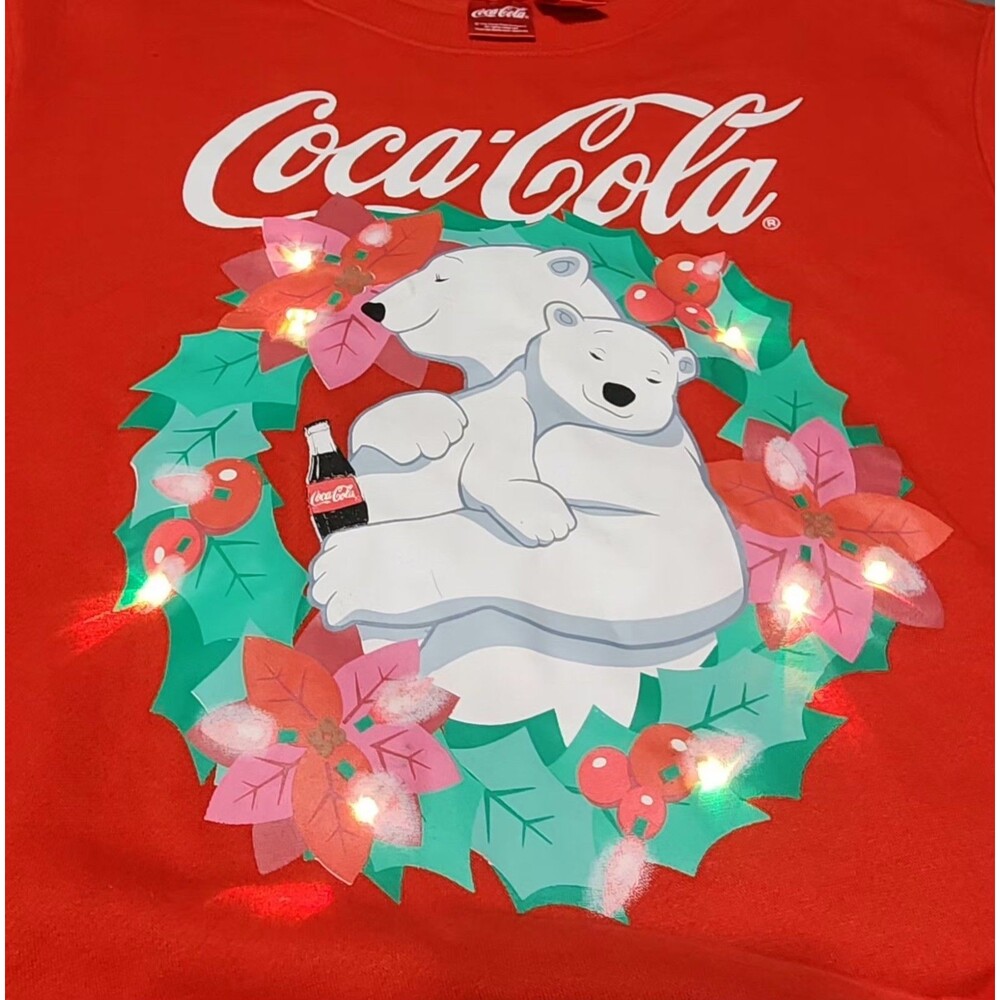 Coca Cola Christmas Polar Bear Wreath Light Up Sweatshirt Women's Size Medium